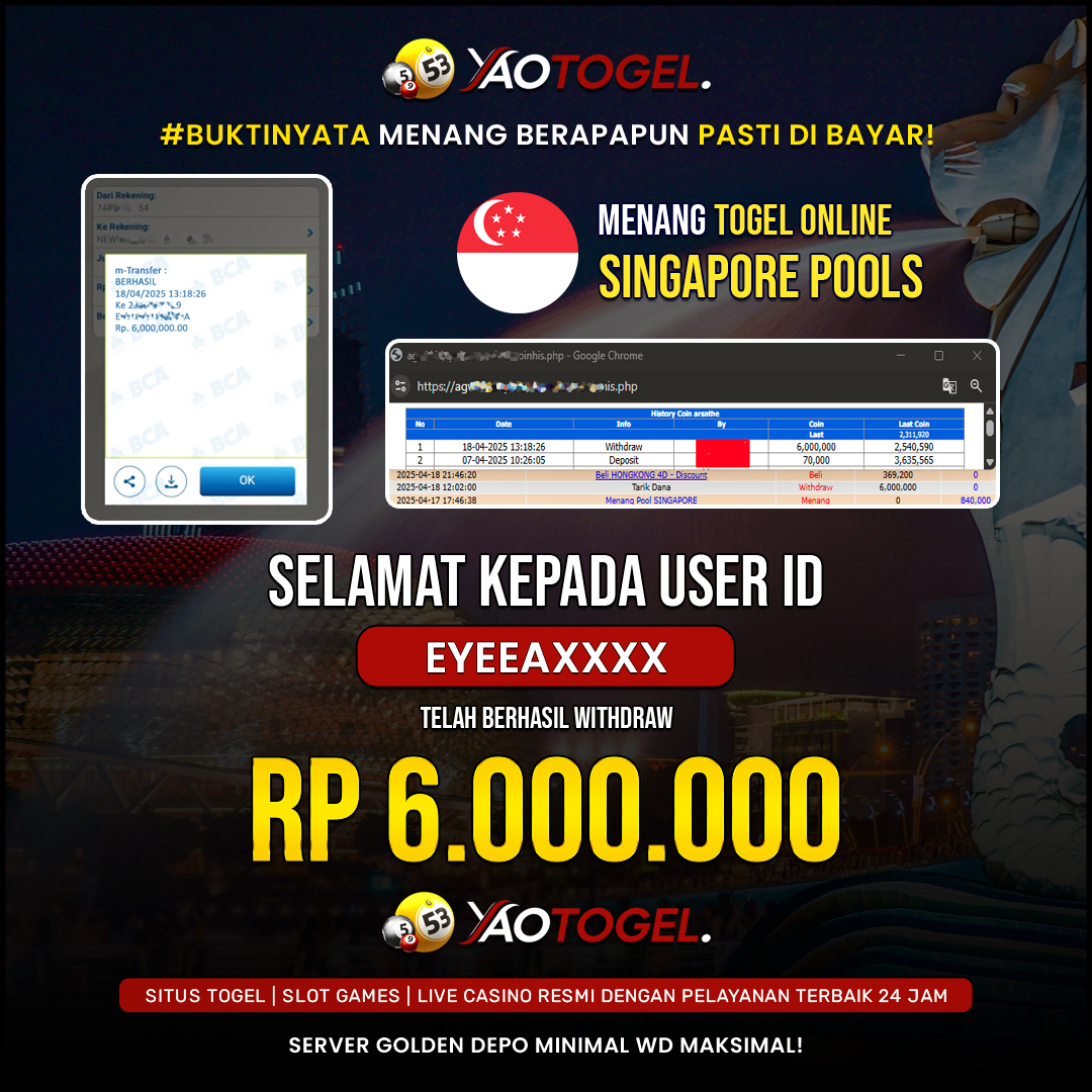 YAOTOGEL - BERHASIL JACKPOT TOGEL ONLINE SINGAPORE POOLS