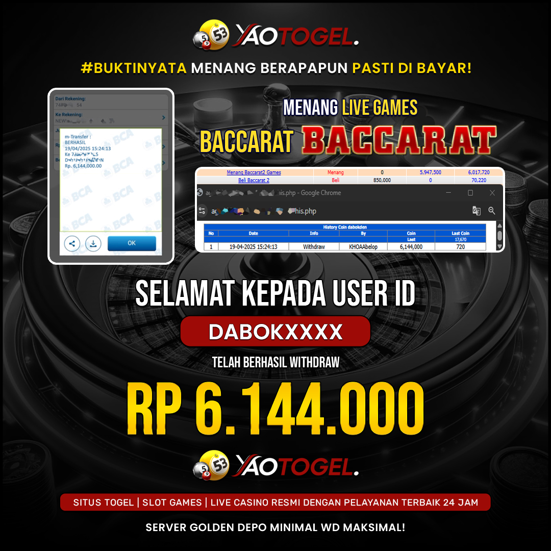 YAOTOGEL - BERHASIL JACKPOT LIVE CASINO BACCARAT