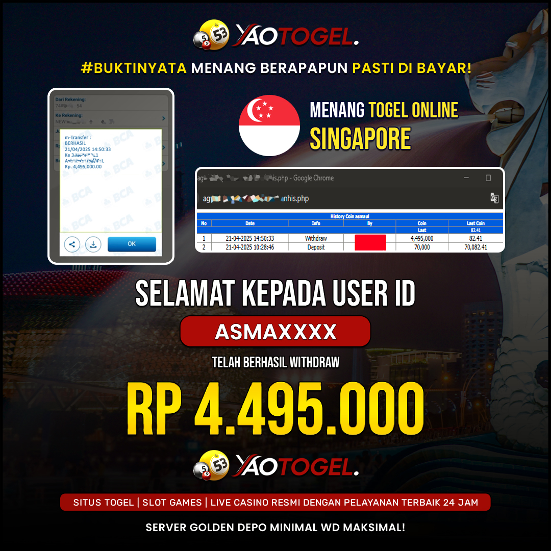 YAOTOGEL - BERHASIL JACKPOT TOGEL SINGAPORE