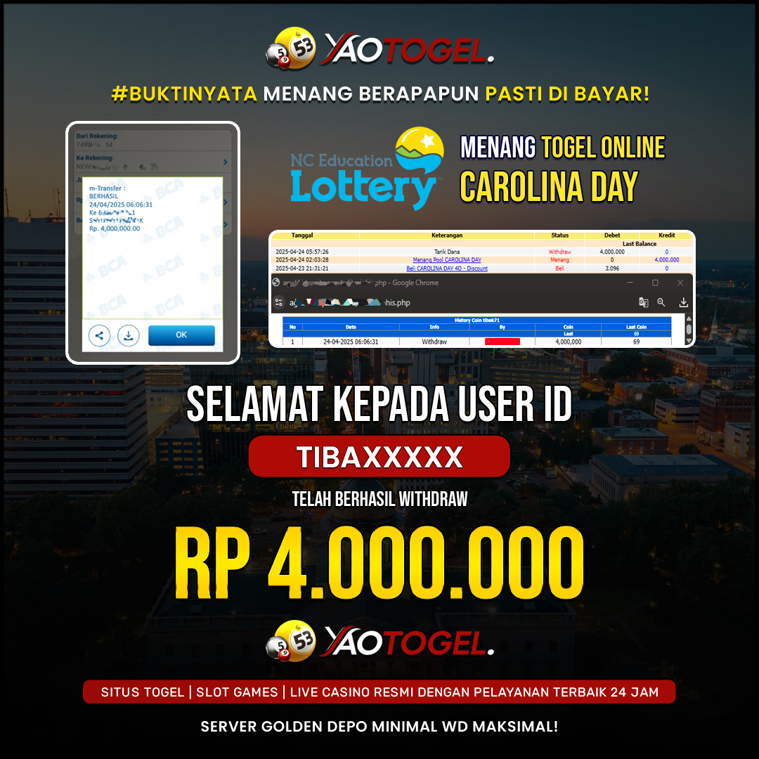 YAOTOGEL - BERHASIL JACKPOT TOGEL CAROLINA DAY