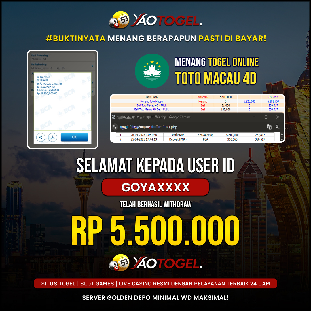 YAOTOGEL - BERHASIL JACKPOT TOGEL TOTO MACAU 4D