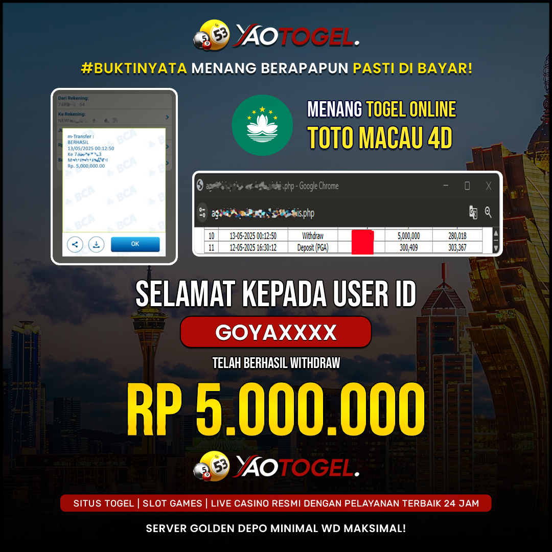 YAOTOGEL - BERHASIL JACKPOT TOGEL TOTO MACAU 4D
