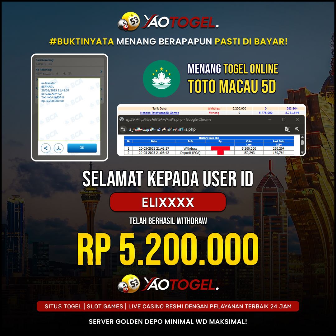 YAOTOGEL - BERHASIL JACKPOT TOGEL TOTO MACAU 5D