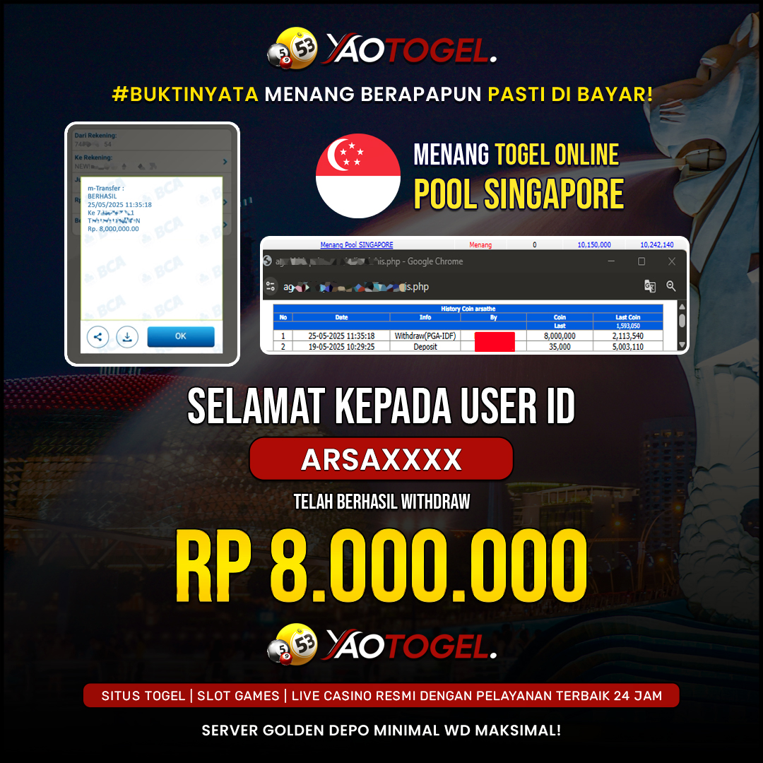 YAOTOGEL - BERHASIL JACKPOT TOGEL ONLINE SINGAPORE POOLS