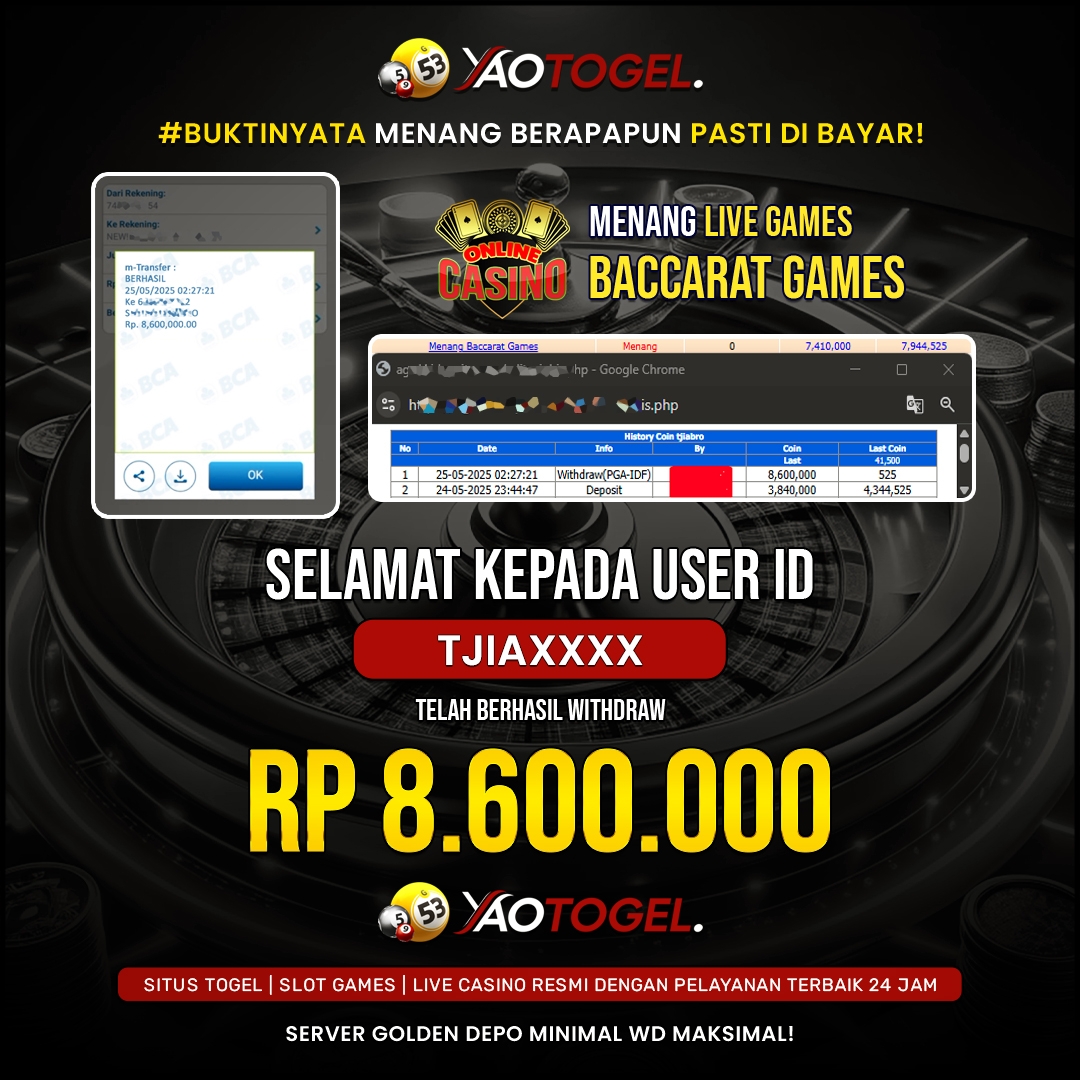 YAOTOGEL - BERHASIL JACKPOT LIVE CASINO BACCARAT
