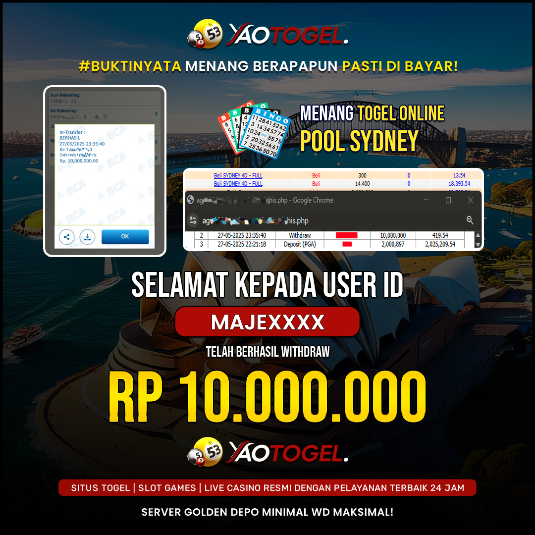 YAOTOGEL - BERHASIL JACKPOT TOGEL ONLINE POOL SYDNEY