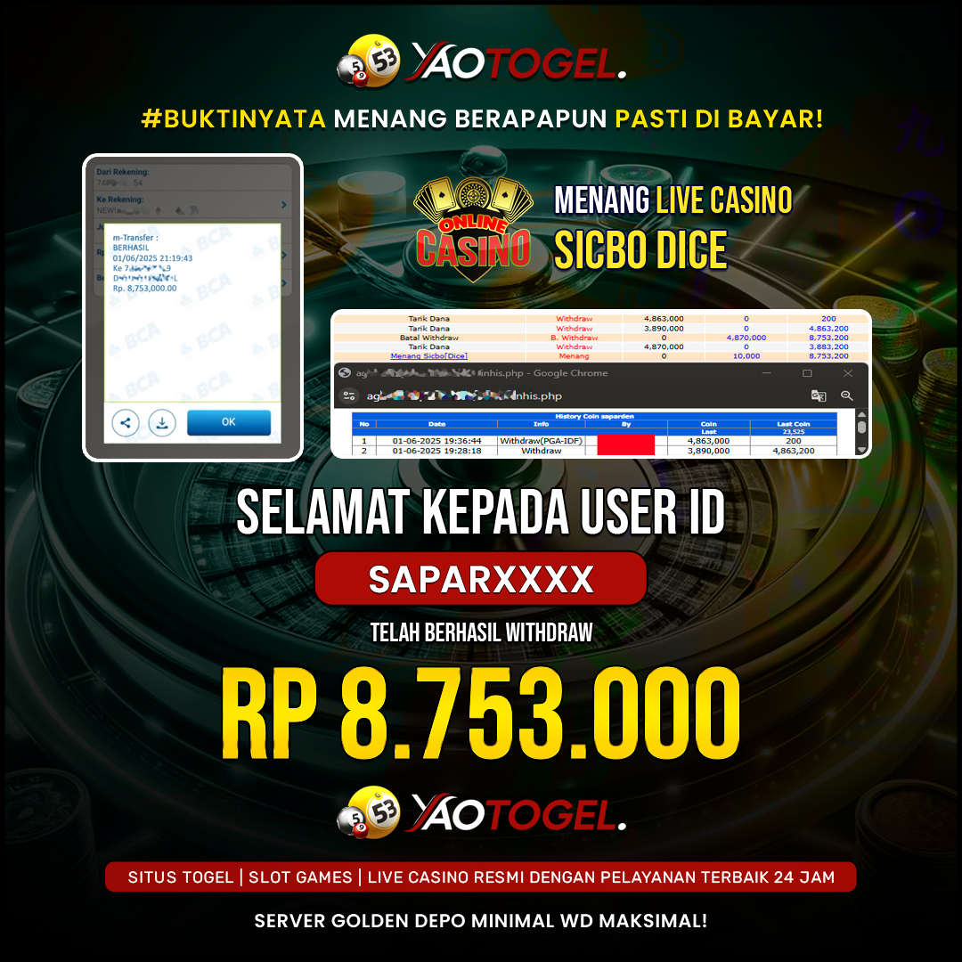 YAOTOGEL - BERHASIL JACKPOT LIVE CASINO SICBO DICE