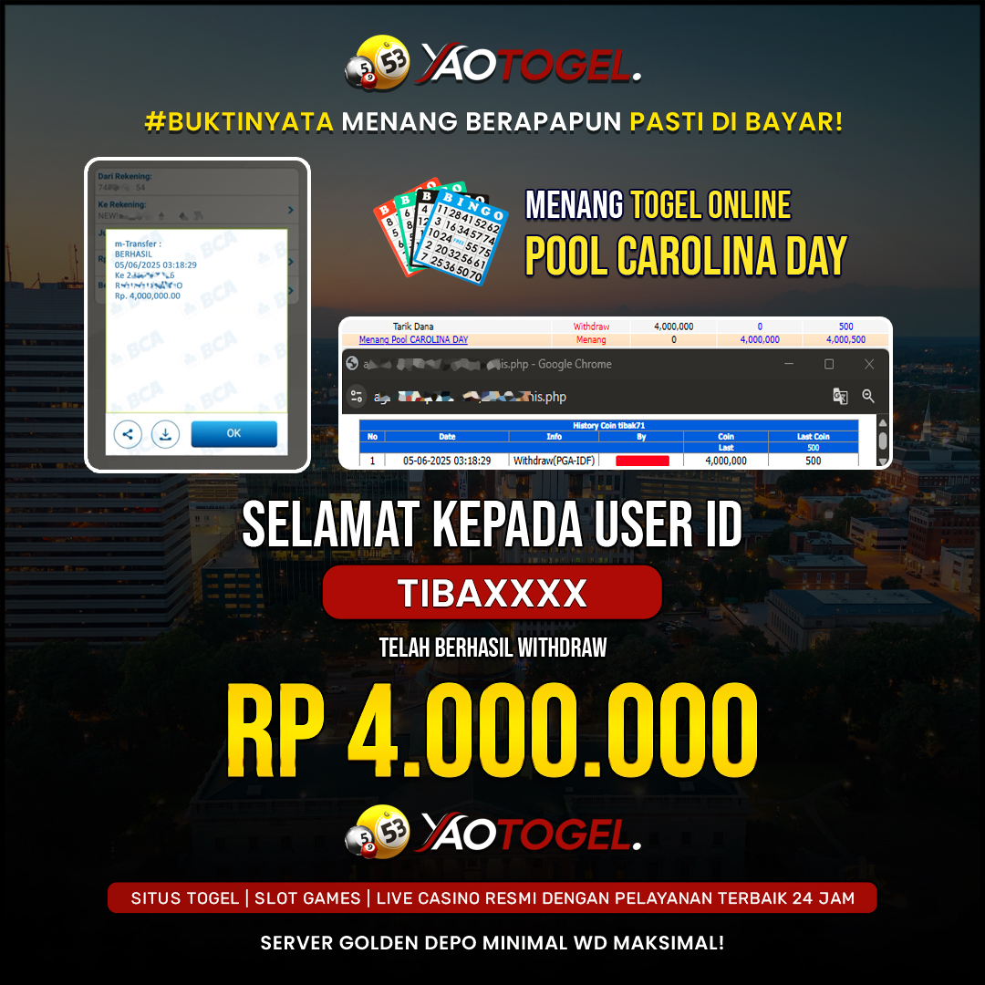 YAOTOGEL - BERHASIL JACKPOT TOGEL ONLINE CAROLINA DAY