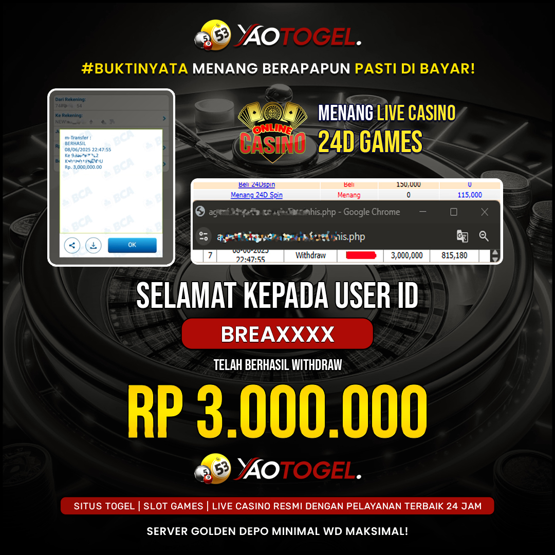 YAOTOGEL - BERHASIL JACKPOT LIVE CASINO 24D GAMES