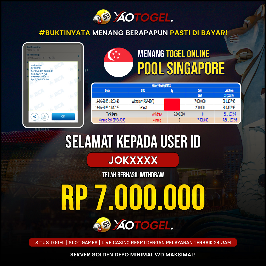 YAOTOGEL - BERHASIL JACKPOT TOGEL ONLINE SINGAPORE POOLS