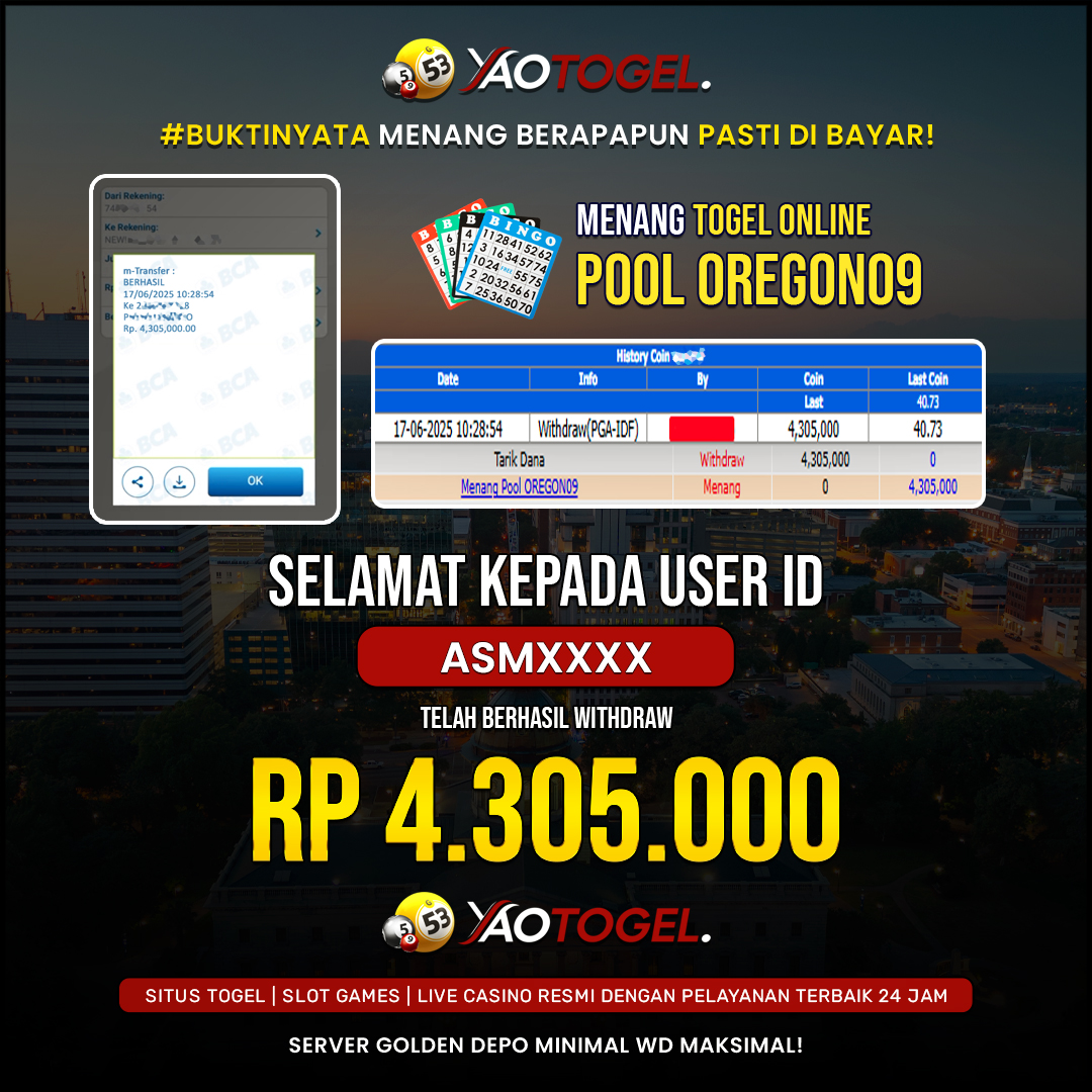 YAOTOGEL - BERHASIL JACKPOT TOGEL ONLINE POOL OREGON09