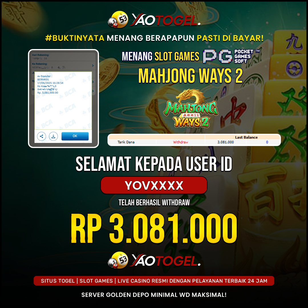 YAOTOGEL - BERHASIL JACKPOT MAHJONG WAYS 2