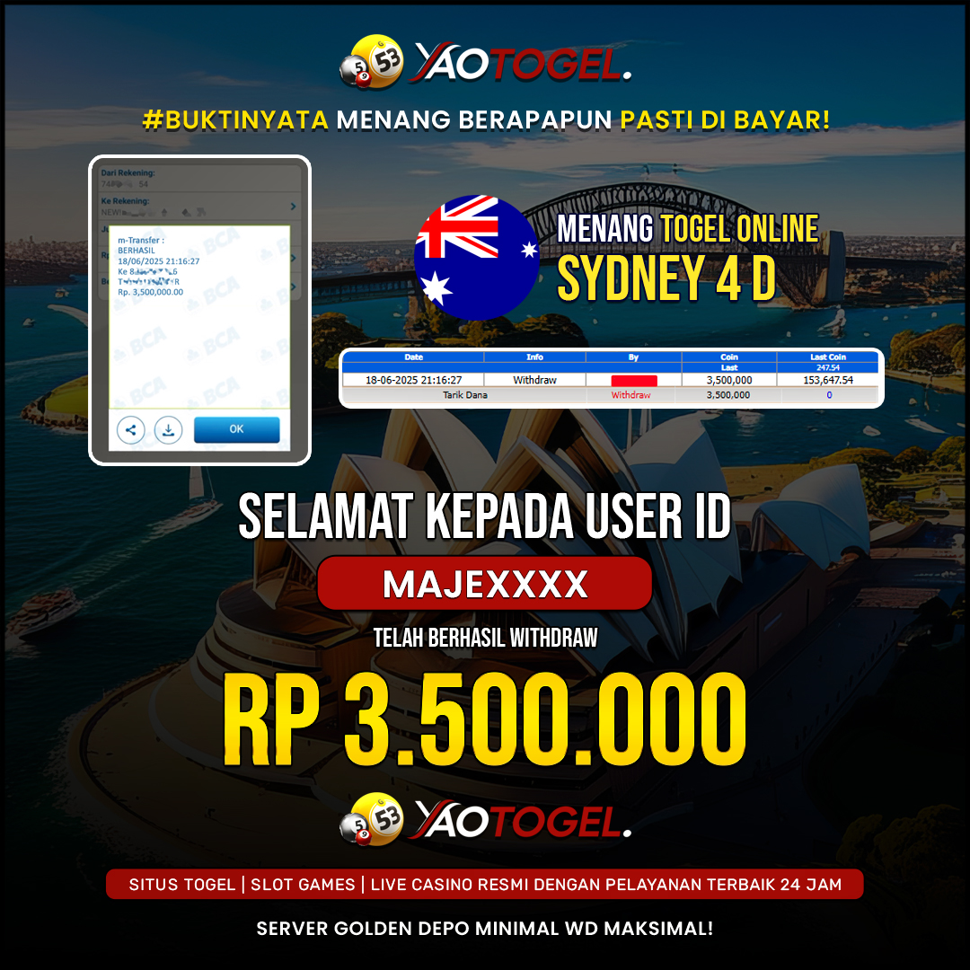 YAOTOGEL - BERHASIL JACKPOT TOGEL ONLINE SYDNEY 4 D