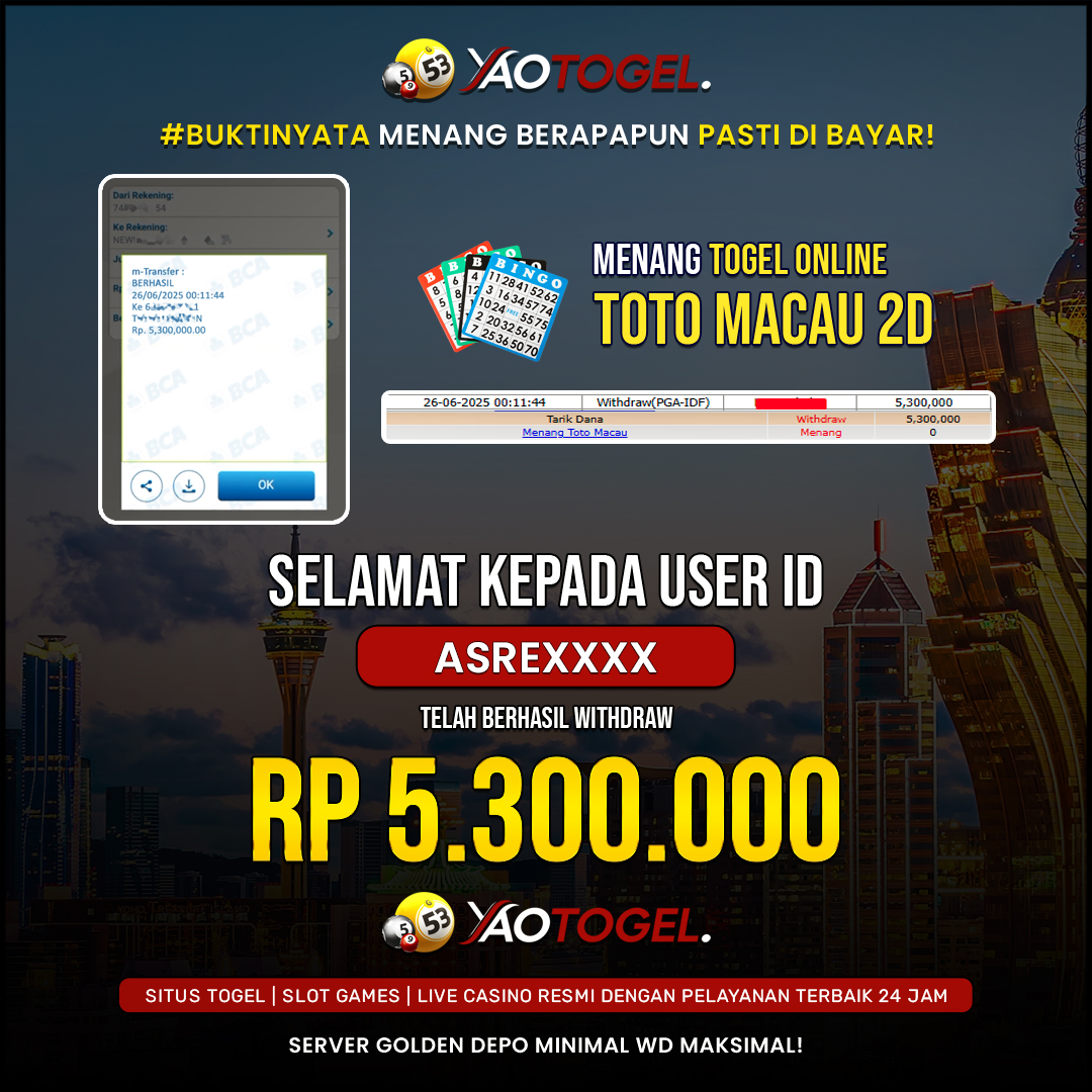 YAOTOGEL - BERHASIL JACKPOT TOGEL TOTO MACAU 2D