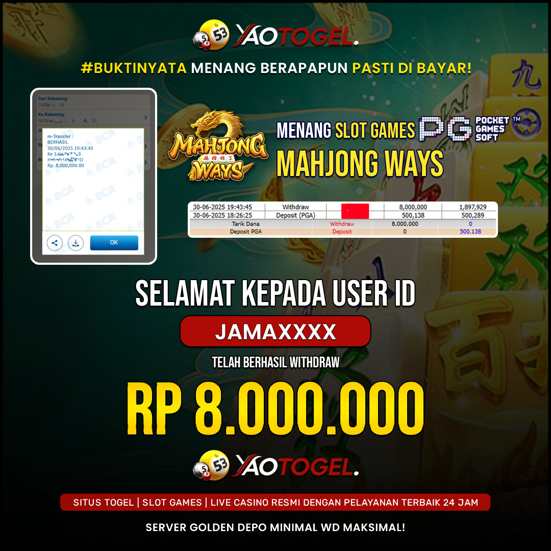 YAOTOGEL - BERHASIL JACKPOT MAHJONG WAYS