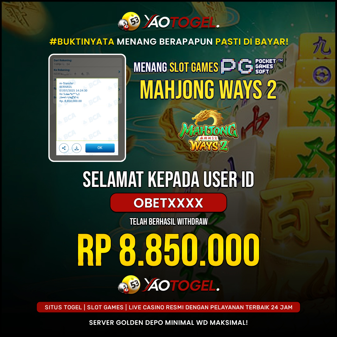 YAOTOGEL - BERHASIL JACKPOT MAHJONG WAYS 2