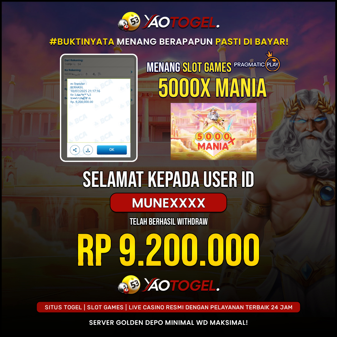 YAOTOGEL - BERHASIL JACKPOT 5000 X MANIA