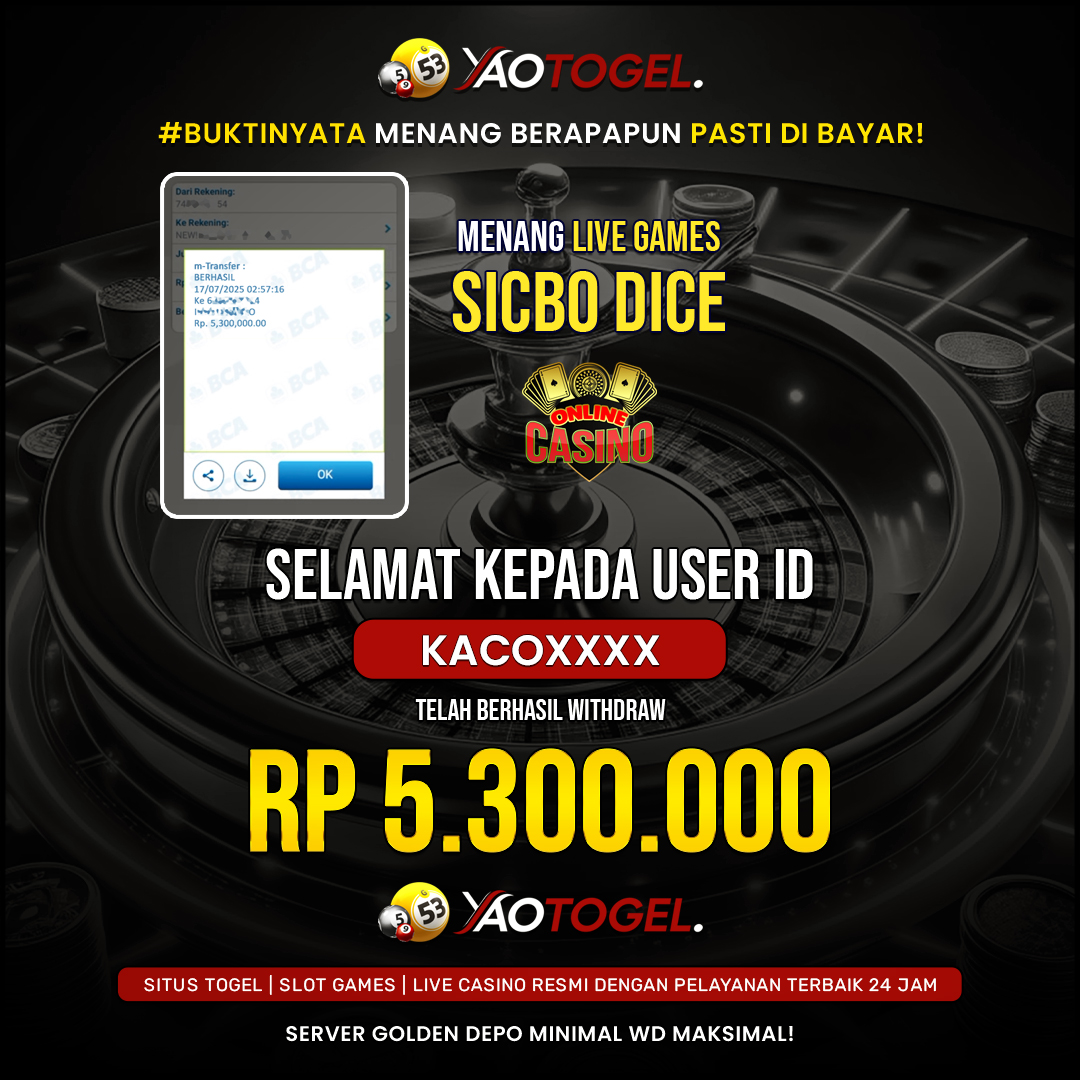 YAOTOGEL - BERHASIL JACKPOT LIVE GAMES SICBO DICE