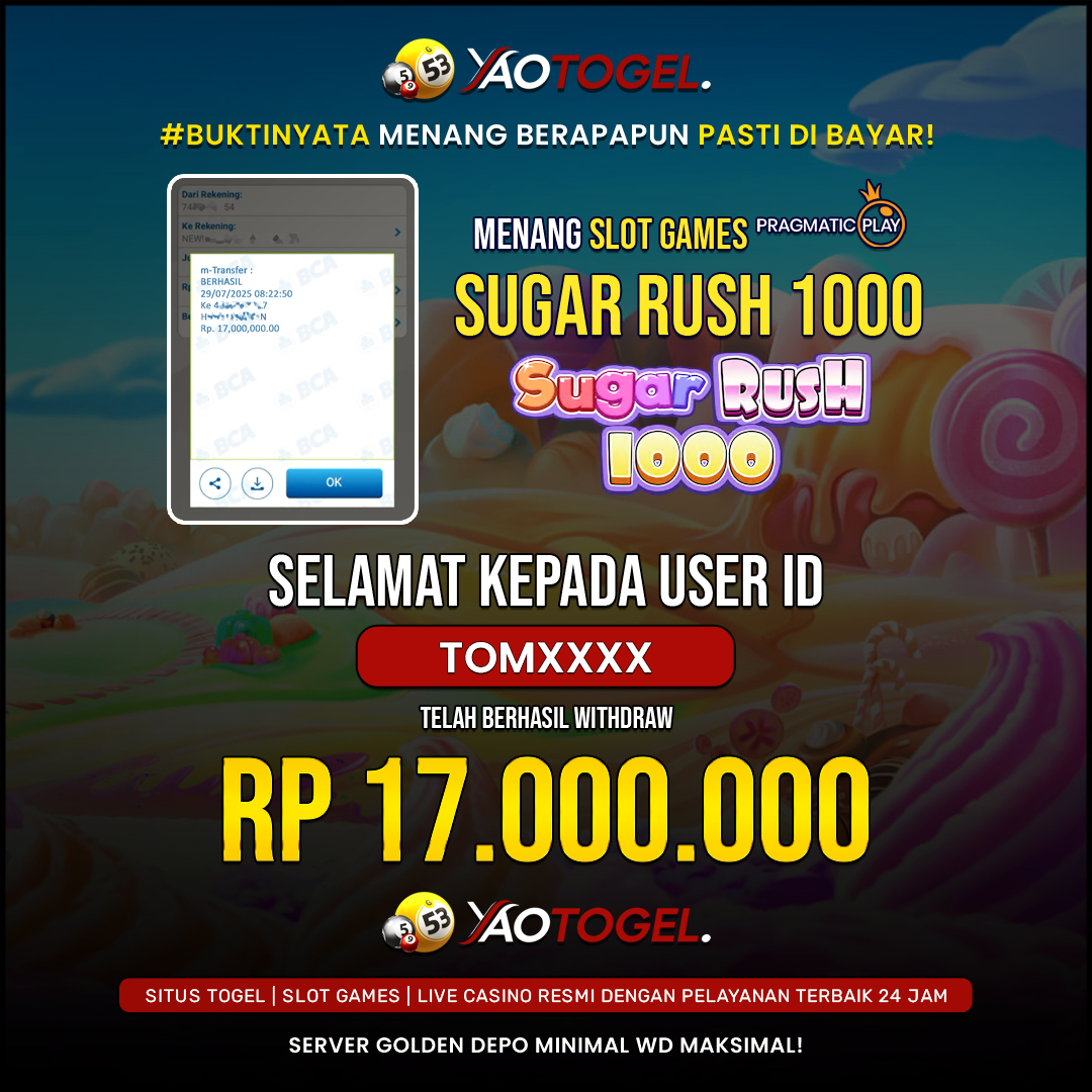 YAOTOGEL - BERHASIL JACKPOT SUGAR RUSH 1000