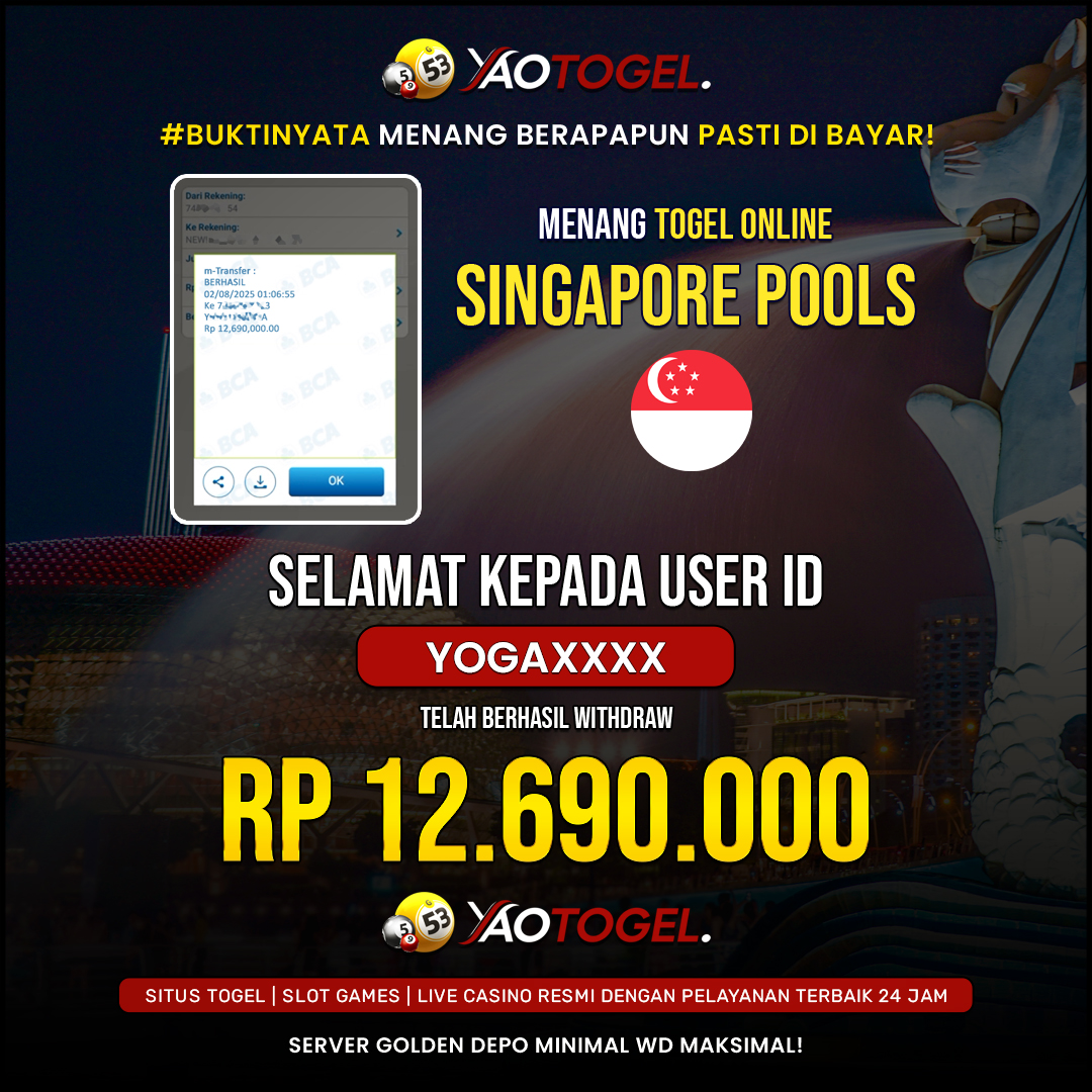 YAOTOGEL - BERHASIL JACKPOT TOGEL ONLINE SINGAPORE POOLS