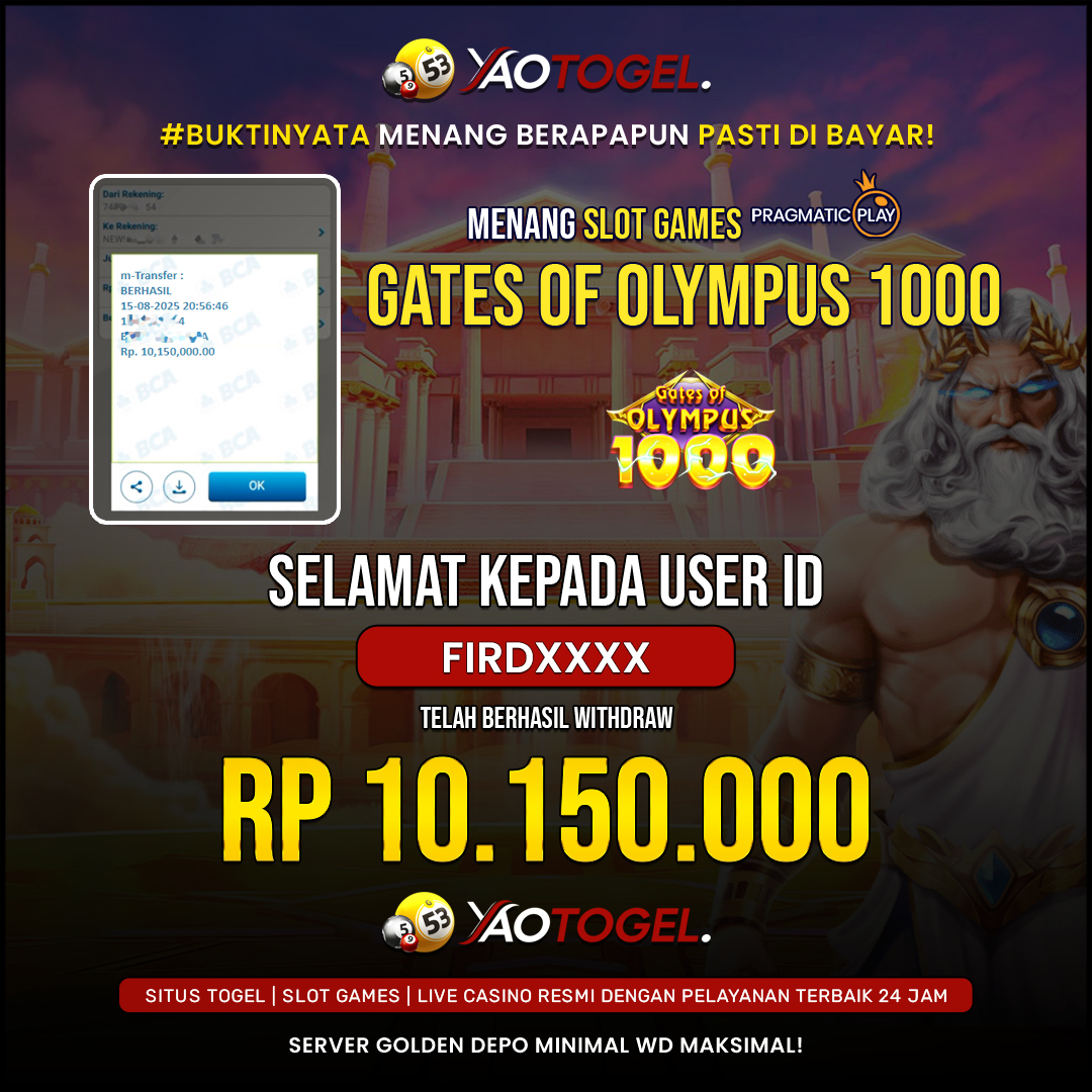 YAOTOGEL - BERHASIL JACKPOT GATES OF OLYMPUS 1000