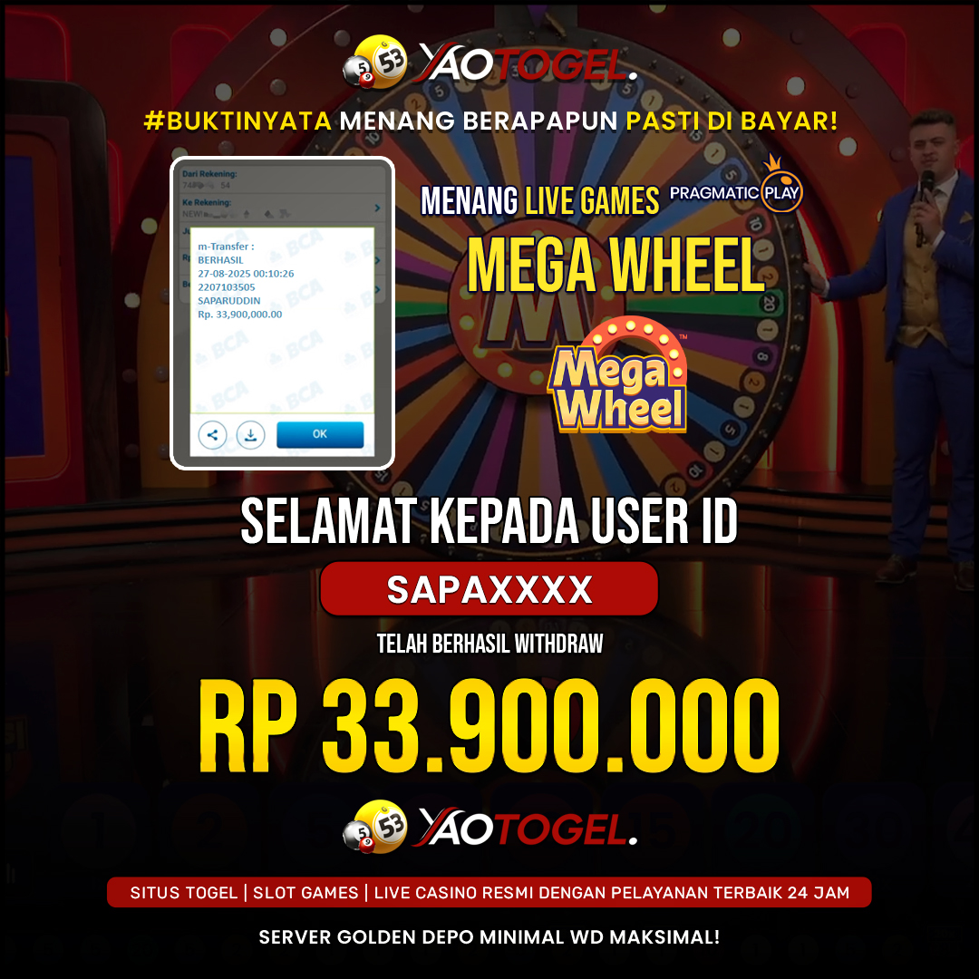 YAOTOGEL - BERHASIL JACKPOT LIVE CASINO MEGA WHEEL