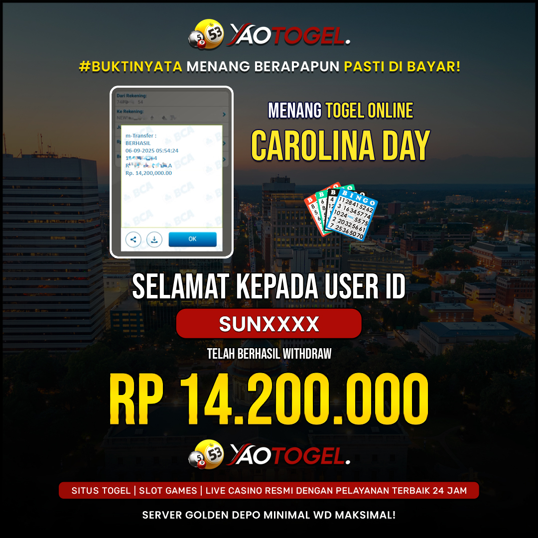 YAOTOGEL - BERHASIL JACKPOT TOGEL ONLINE CAROLINA DAY