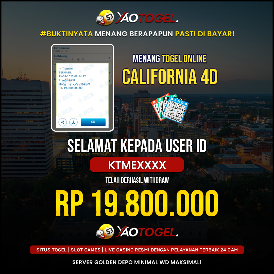 YAOTOGEL - BERHASIL JACKPOT TOGEL ONLINE CALIFORNIA 4D