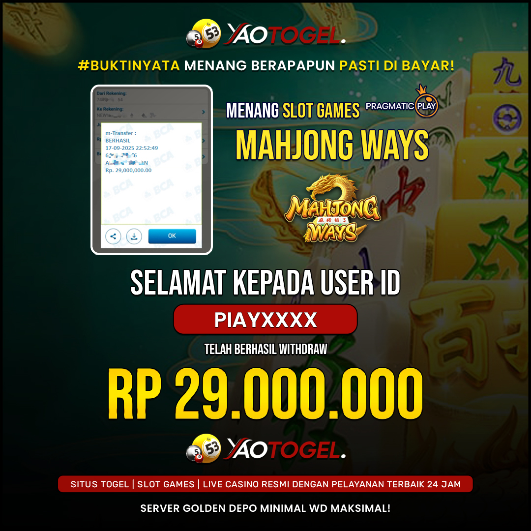 YAOTOGEL - BERHASIL JACKPOT MAHJONG WAYS