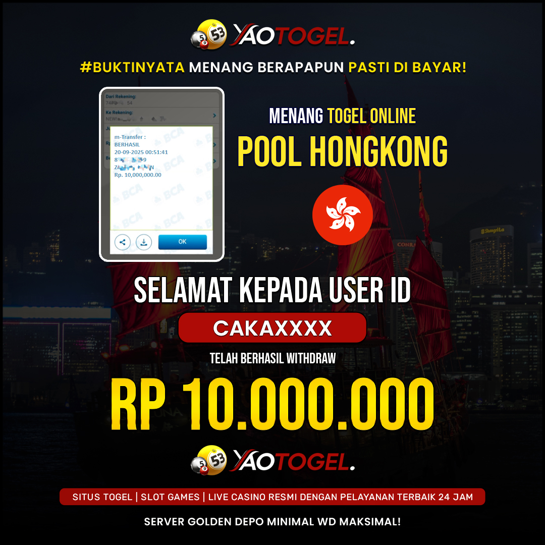 YAOTOGEL - BERHASIL JACKPOT TOGEL ONLINE HONGKONG POOLS