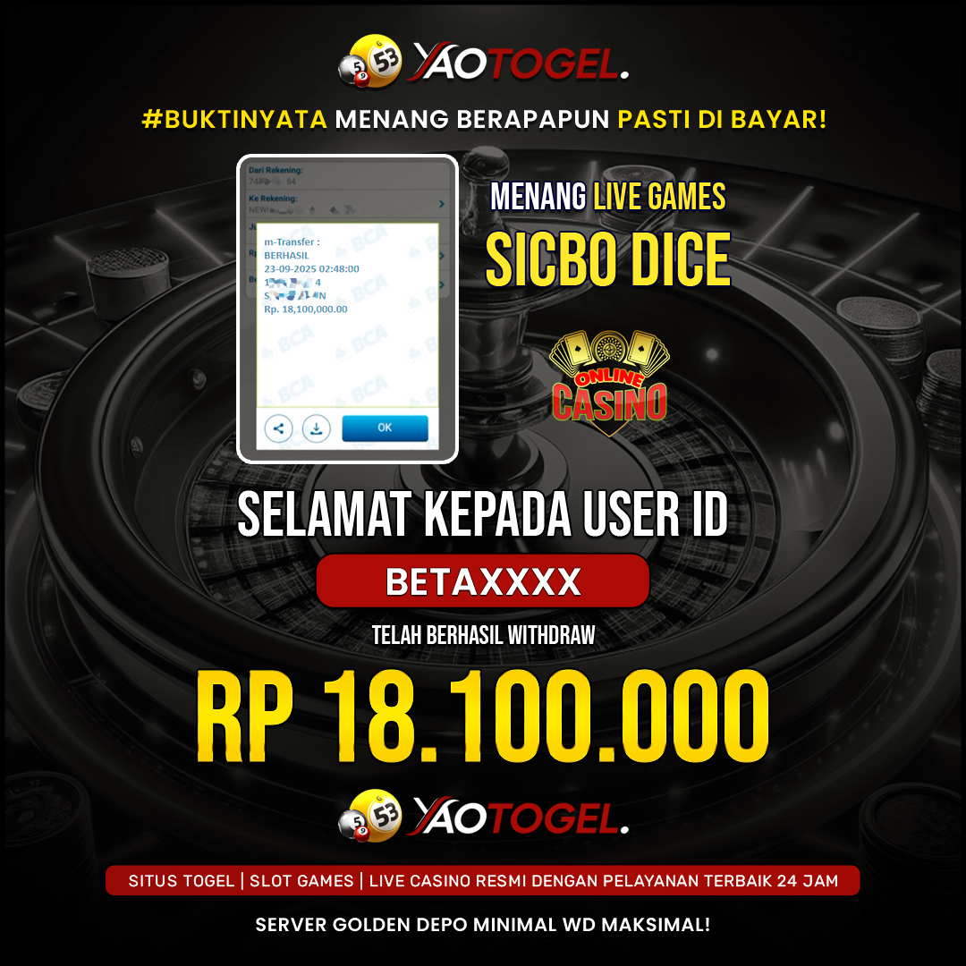 YAOTOGEL - BERHASIL JACKPOT LIVE GAMES SICBO DICE