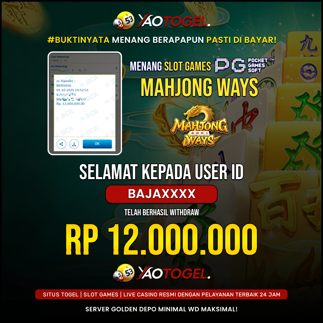YAOTOGEL - BERHASIL JACKPOT MAHJONG WAYS